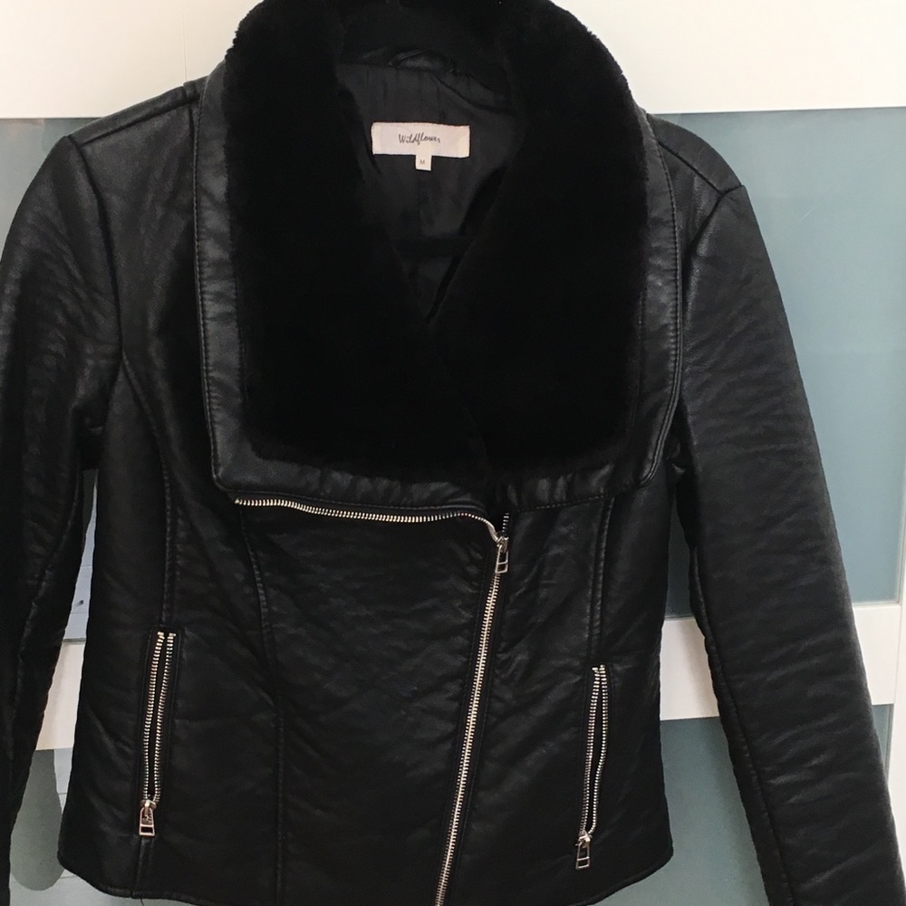 leather jacket with fur collar